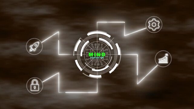 Futuristic technology interface with mind status and white glowing circle