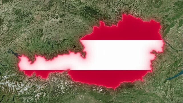 3D Animated Map of Austria Highlighting Federal States, Flag Overlay, and Alpine Topography