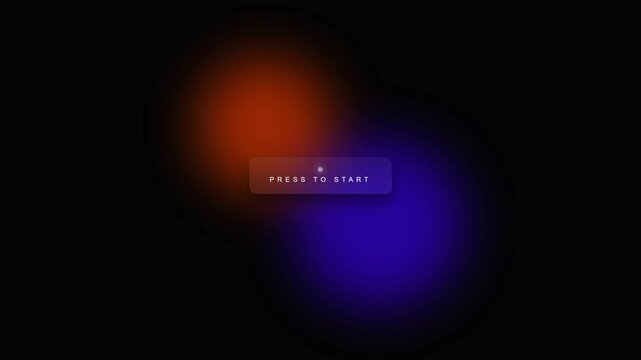 Dark abstract background with glowing orange and blue gradient circles and a press to start button in the center