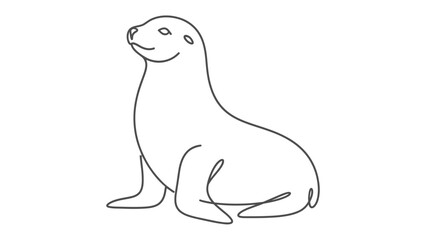 Fototapeta premium Sea Lion Outline: A simple, clean line drawing of a sea lion sitting attentively, its outline defining its sleek form.