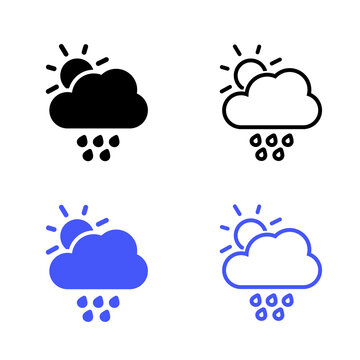 Rain and Sun Weather Icon Set in Filled and Outline Styles