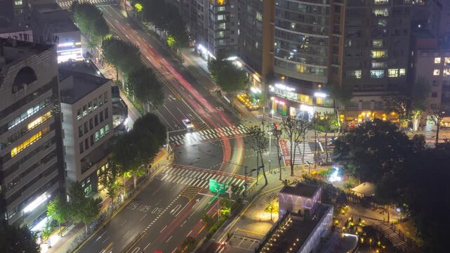 Time lapse of Seoul, South Korea traffic at night.