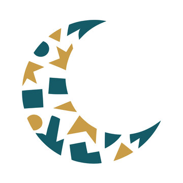 Crescent moon mosaic of geometric shapes