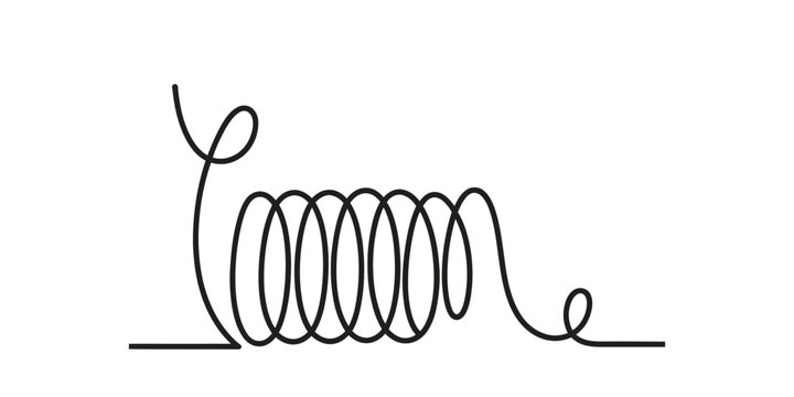 Continuous single black line drawing of a metal spring