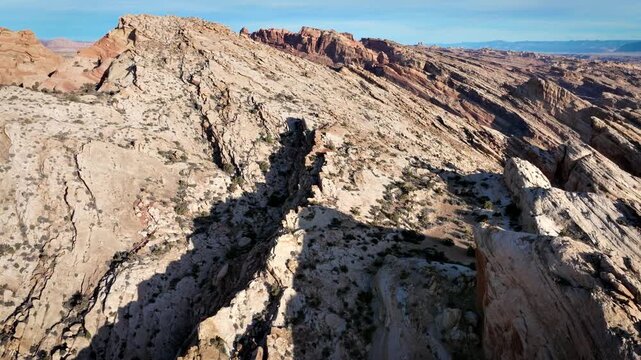Aerial shot of the amazing landscapes and San Rafael Reef rock formations in Utah.