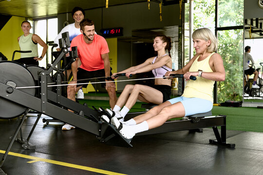 Group Fitness Class Using Rowing Machines