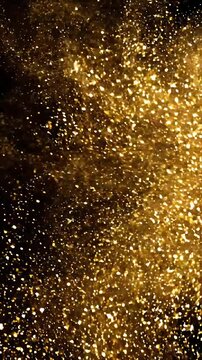 Golden Glitter Particles Swirling and Dispersing in a Dynamic Looping Animation. Abstract Shimmering Dust Explosion Effect.