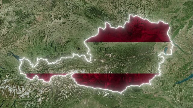 3D Animated Map of Austria Highlighting Federal States, Flag Overlay, Rivers, and Alpine Topography