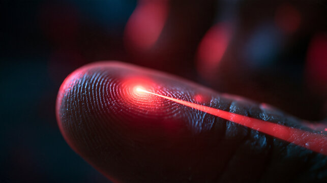 Biometric Fingerprint Scan with Red Laser for Identity Verification