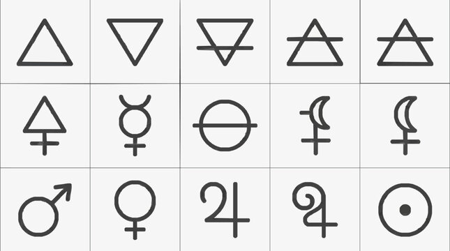 Collection of Alchemical and Astrological Symbols for Mystical Design Projects