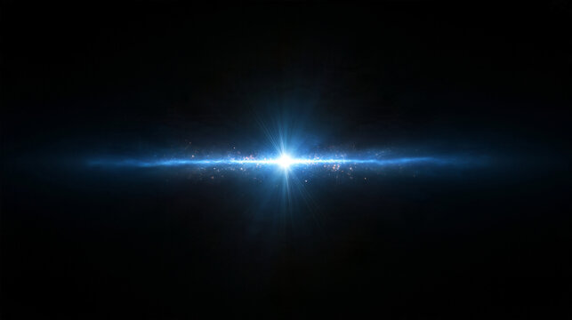 Cinematic Blue Anamorphic Lens Flare on Black Background