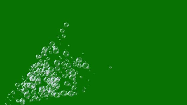 Floating soap bubbles fly across dark green background, colorful realistic bubbles with bright glare and reflections, 4K seamless loop animation, perfect for party footage, overlays and compositing
