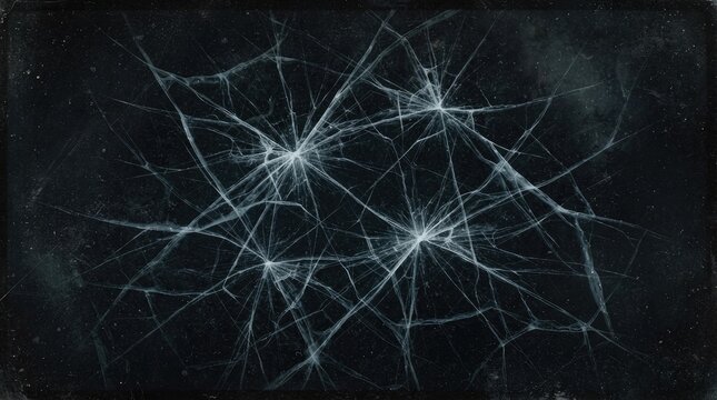 Shattered glass texture with multiple impact points on dark background