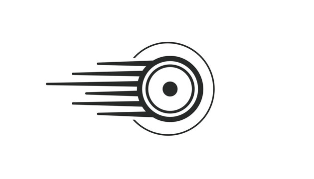 Abstract black and white graphic design representing camera lens with motion lines signifying speed and focus.