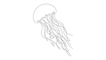 Fototapeta premium Minimalist Jellyfish Illustration: A graceful, single-line illustration of a jellyfish with flowing tentacles, capturing its ethereal beauty in a simple yet elegant design.