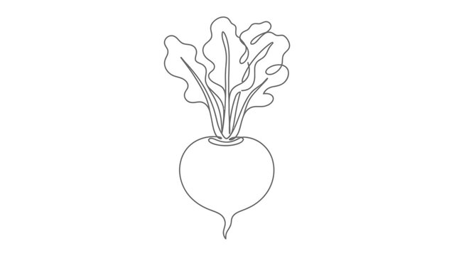 Beetroot Outline Drawing: A simple, clean line drawing of a fresh beetroot with green leaves, perfect for recipes and health content.