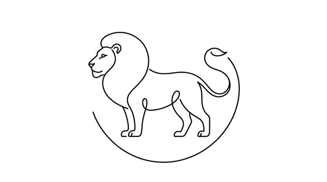 Line drawing of lion standing inside circular boundary with simple circular