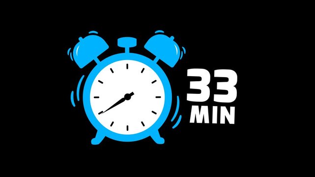 33 min timer animation on transparent background with alpha channel. Timer, clock, alarm clock icon with 33 minute timer animation video. 33 minutes clock. 4k video