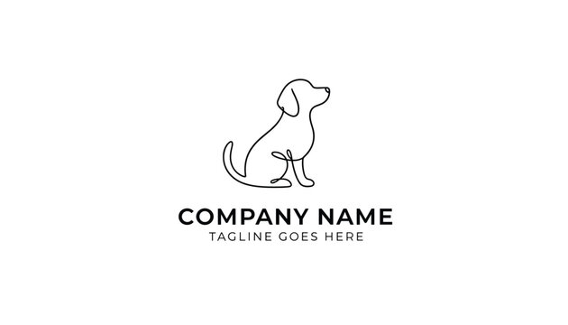 Minimalist dog logo featuring a continuous line drawing of a puppy sitting and looking up on a plain white background.