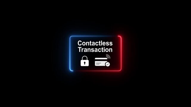 Contactless transaction payment icon with glowing neon security interface symbolizing secure digital payments wireless card technology banking authentication and modern financial services animation