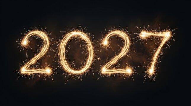 Sparkling digits 2027 glowing with festive light against dark background