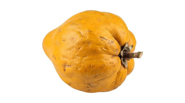 Single ripe yellow sapote fruit isolated on white background, high angle view of tropical Pouteria campechiana for healthy food photography