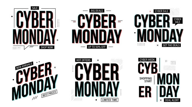 Cyber monday sale promotions with discount offers with bold digital banners