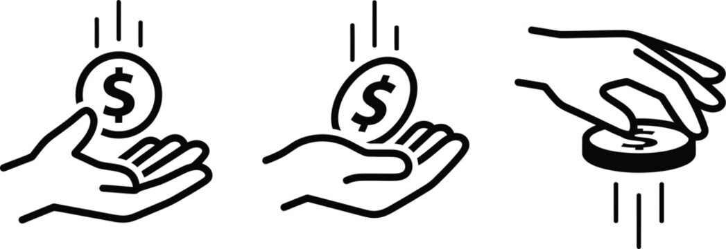 Old fashioned illustration showing hands attempting to catch descending money with one coin falling to symbolize financial difficulty and loss