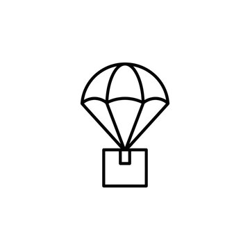 Delivery box falling from a parachute line art icon with delivery parachute shipping logistics transport shipment
