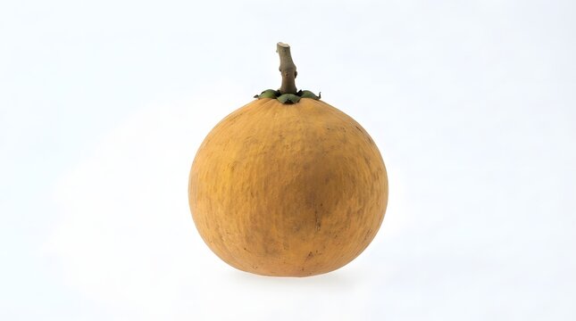 Single fresh Santol fruit isolated on white background, tropical Sandoricum koetjape fruit with velvety skin, studio shot, high resolution