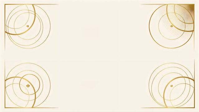Elegant Art Deco golden geometric frame background with sophisticated circular line patterns and vintage border design