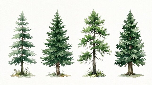 Watercolor pine tree collection for Christmas holiday design elements