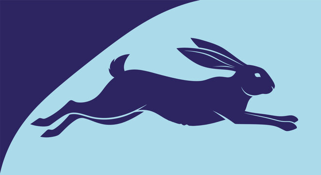 Silhouette of a fast running hare or rabbit, dynamic animal motion, modern flat vector graphic design