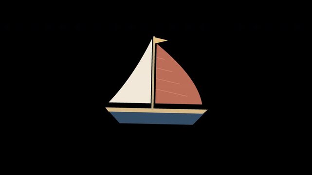 Minimalist animated sailboat icon motion graphic design on black background, looping flat vector transport boat travel illustration
