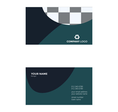 Modern professional business card template with dark teal and black curved design contact information corporate identity