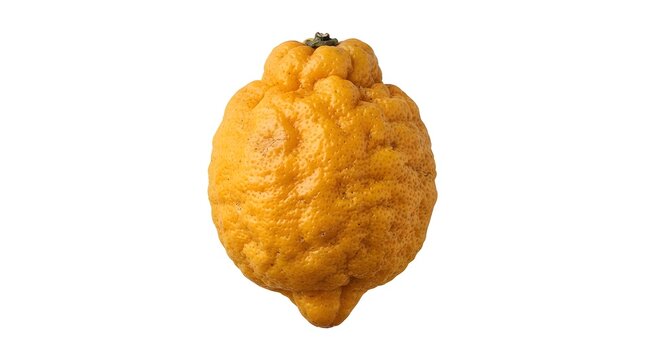 Single Ripe Meyer Lemon Fruit Isolated on White Background, High Resolution Studio Shot of Textured Citrus for Culinary and Healthy Food Design
