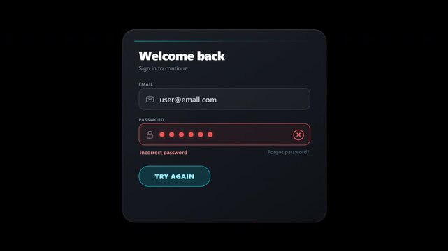 Login Failed Wrong Password Error Authentication Form Overlay Transparent Alpha Channel 4K Animation