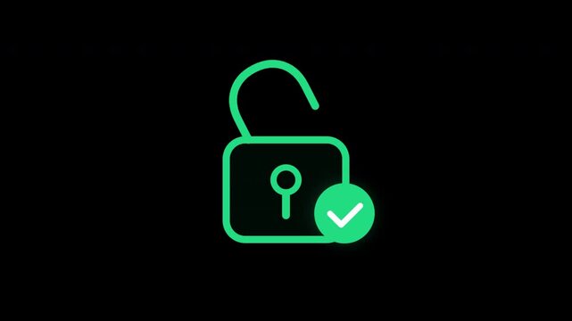 Access Granted Security Unlock Padlock Success Check Icon Overlay Alpha Channel 4K Animation