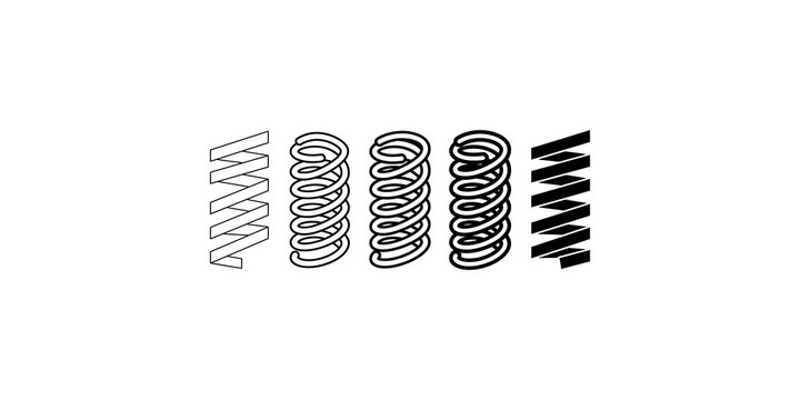 Set of black and white spring coil icons representing mechanical components for engineering and industrial design projects.