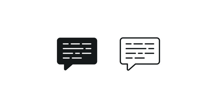 Text message bubble icon set with reading lines for chat platform interface and instant communication design elements.