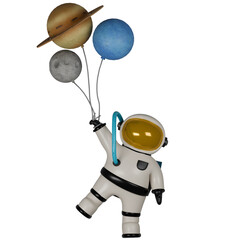 Cartoon astronaut floating with planet balloons © G Graphic & Motion