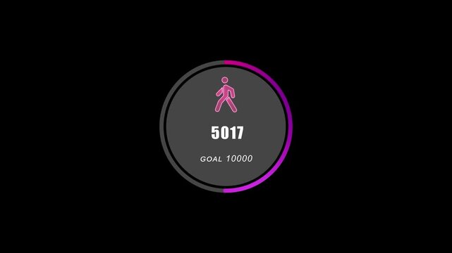 Animated fitness step counter progress bar, daily walking goal tracker ui health tracker