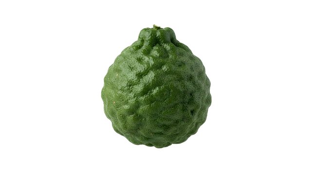 Fresh Kaffir Lime Fruit Isolated on White Background, Makrut Lime for Thai Cooking, Fragrant Citrus Ingredient for Culinary and Spa Use