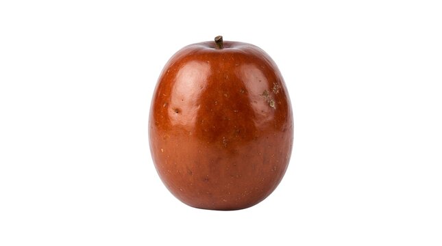 Single Fresh Jujube Fruit Isolated on White Background, Close-up Studio Shot of Red Date for Healthy Eating and Traditional Chinese Medicine