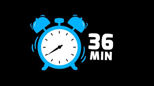 36 min timer animation on transparent background with alpha channel. Timer, clock, alarm clock icon with 36 minute timer animation video. 36 minutes clock. 4k video