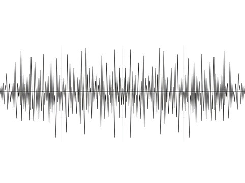 Black audio wave frequency visualization showing sound signal amplitude on transparent background for digital media design