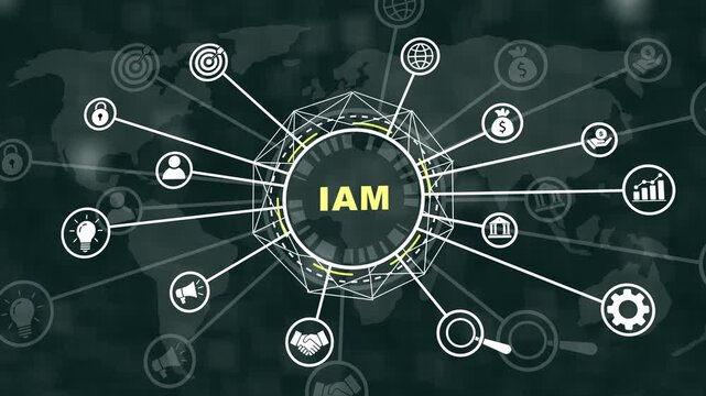 Identity and access management iam digital network concept featuring global connectivity and cyber security infrastructure visualization for enterprise data protection and secure cloud computing