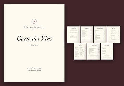 Classic Wine List Menu Template, Elegant Drinks & Beverage Menu Booklet for Restaurants, Bistros & Bars