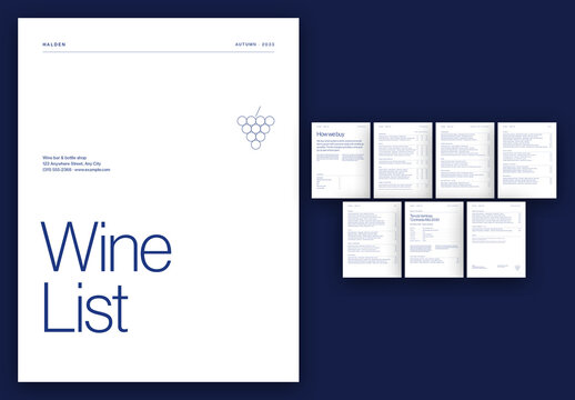 Wine List Template, Minimalist Wine Menu Booklet & Brochure for Restaurant, Hotel & Bar Drinks Menus