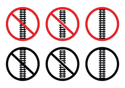 Railway crossing prohibited and safety warning icon collection vector illustration.